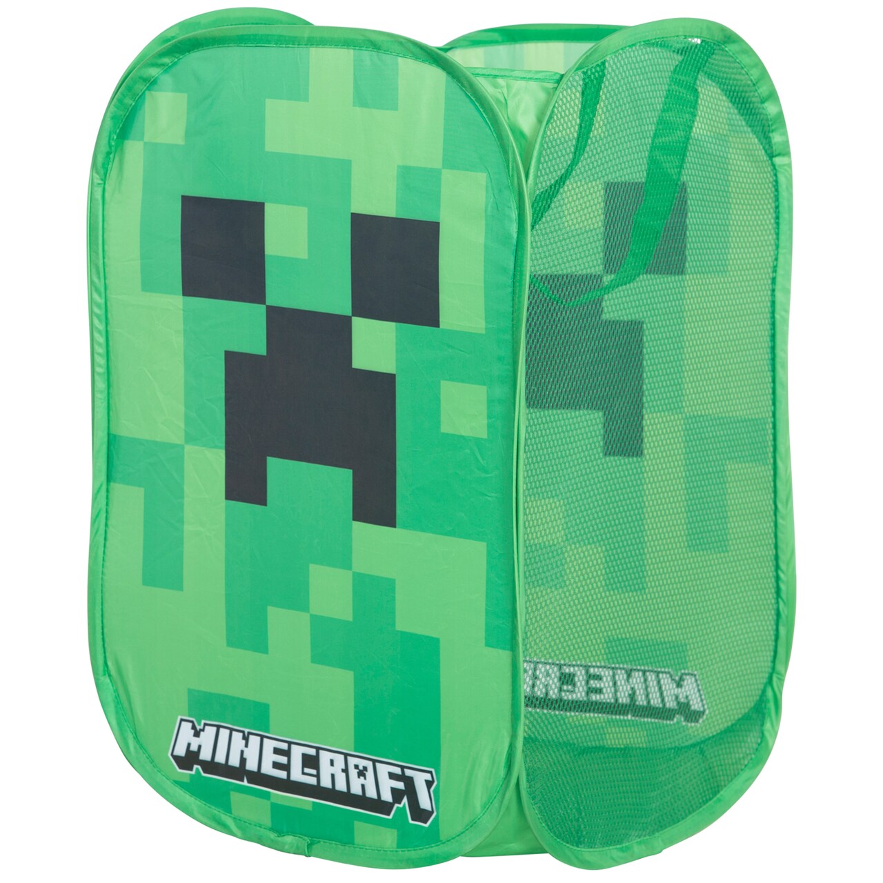 Minecraft: Laundry Basket - Creeper - Green Pixel Cube, Pop-Up & Collapse, Use As Toy Storage, Game Theme Design Decor, 21.65 x 13.7 x 13.7", Licensed